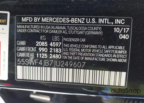 2018 Mercedes-Benz C 300 from USA, damaged, VIN 55SWF4JB7JU249607